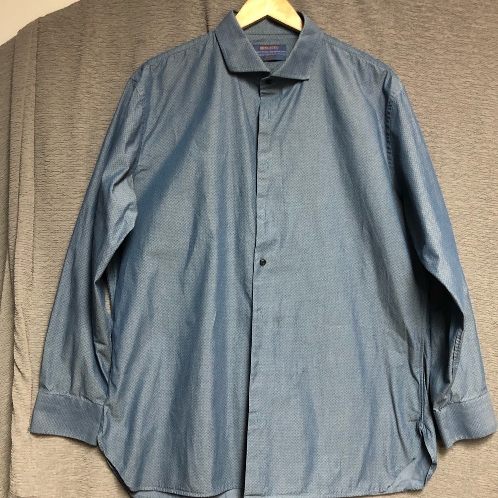 Broletto trim fit blue shirt, 17 1/2 34/35  100% cotton pit to pit 26 length 30